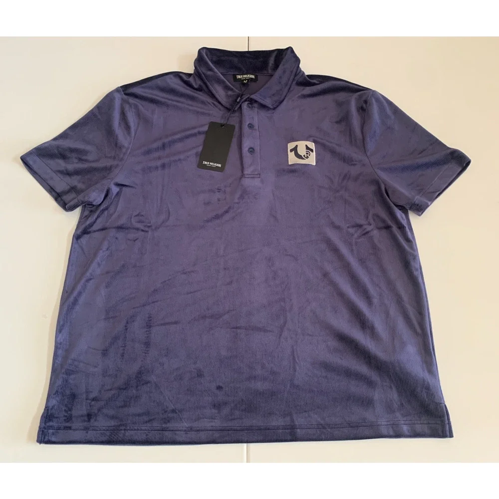True Religion Men's Size L Short Sleeve Velour Polo Shirt Style 109788 Brand New